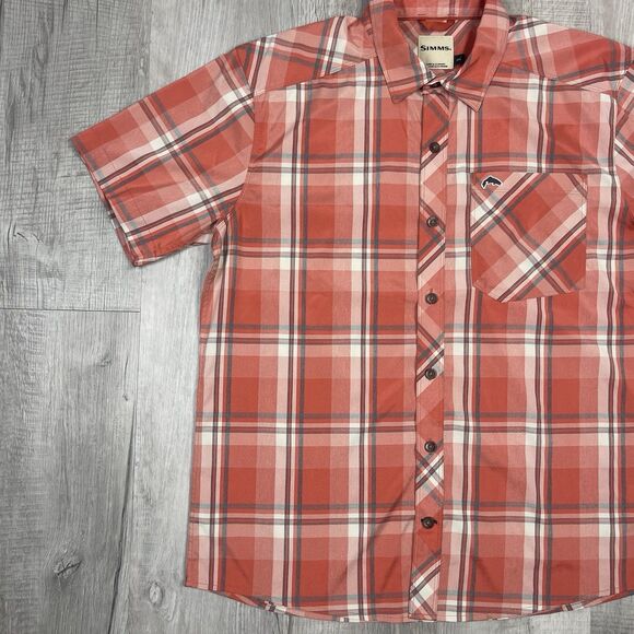 Simms Shirt Adult Men’s Medium Plaid Button Up Short Sleeve Fishing Casual J - Picture 2 of 9